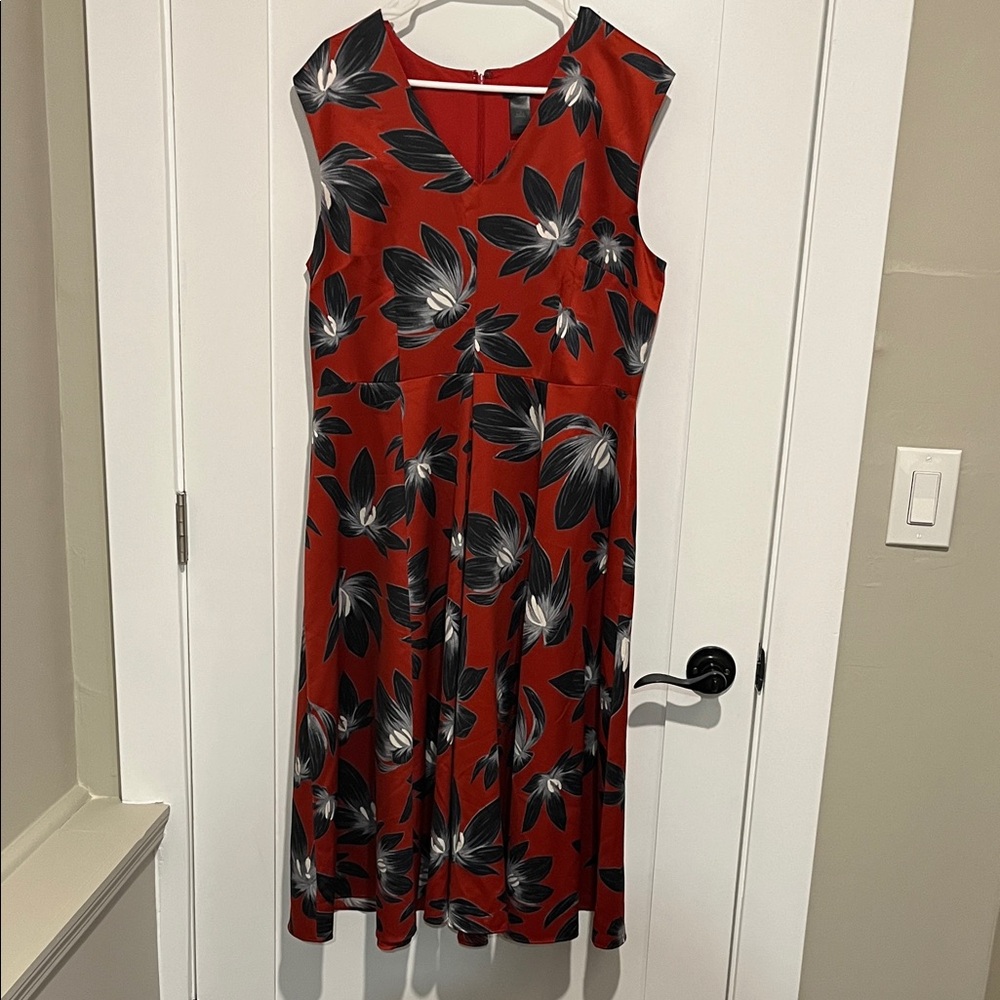 Ann Taylor Factory Red and Black Floral Midi Dress